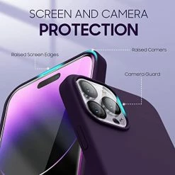 Flash Sale ✨ [5 In 1 For IPhone 14 Pro Max Case, With 2 Pack Screen Protector + 2 Pack Camera Lens Protector, Liquid Silicone [Full Body] Protection Shockproof [Drop Protection] 6.7 Inches, Dark Purple 13mini-blue ???? -Wagner Shop 413Ncahcq9L