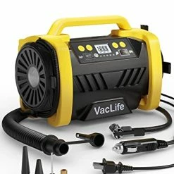 Hot Sale ⌛ VacLife Tire Inflator Portable Air Compressor - 12V DC/110V AC Car Tire Pump For Air Mattress Beds, Boats With Inflation And Deflation Modes, Dual Powerful Motors, Model: ATJ-6588, Yellow (VL758) ????