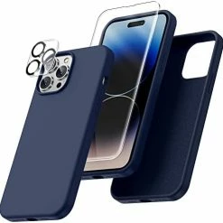 Flash Sale ✨ [5 In 1 For IPhone 14 Pro Max Case, With 2 Pack Screen Protector + 2 Pack Camera Lens Protector, Liquid Silicone [Full Body] Protection Shockproof [Drop Protection] 6.7 Inches, Dark Purple 13mini-blue ???? -Wagner Shop 415RkJUMNpL. AC
