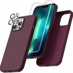 Flash Sale ✨ [5 In 1 For IPhone 14 Pro Max Case, With 2 Pack Screen Protector + 2 Pack Camera Lens Protector, Liquid Silicone [Full Body] Protection Shockproof [Drop Protection] 6.7 Inches, Dark Purple 13mini-blue ???? -Wagner Shop 41Bpt9VOeL. AC