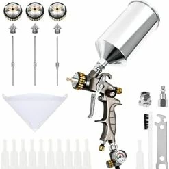 New ⌛ HVLP Air Spray Gun 1.3/1.4/1.8mm Nozzle 1000ml Capacity 14.5CFM 30-43psi With 11 Filters 10pcs 190M Paint Strainers Air Control Valve 1/4" Connector And Type 2 Adapter ❤️ -Wagner Shop 41CGSIiphTL. AC