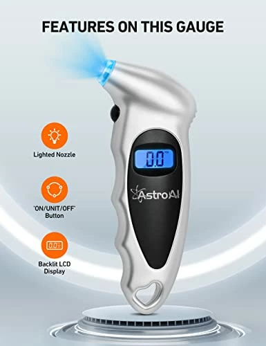 Flash Sale ???? Digital Tire Pressure Gauge 150 PSI 4 Settings For Car Truck Bicycle With Backlit LCD And Non-Slip Grip Car Accessories, Silver (1 Pack) ???? 4 Flash Sale ???? Digital Tire Pressure Gauge 150 PSI 4 Settings For Car Truck Bicycle With Backlit LCD And Non-Slip Grip Car Accessories, Silver (1 Pack) ???? - Image 3