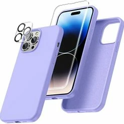 Flash Sale ✨ [5 In 1 For IPhone 14 Pro Max Case, With 2 Pack Screen Protector + 2 Pack Camera Lens Protector, Liquid Silicone [Full Body] Protection Shockproof [Drop Protection] 6.7 Inches, Dark Purple 13mini-blue ???? -Wagner Shop 41ILKFYNJiL. AC