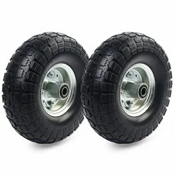 Cheapest ???? 4.10/3.50-4” Tire And Wheel Flat Free, 2 Pack 10” Solid Tires, 5/8" Axle Bore Hole, 2 1/4” Offset Hub For Dolly Hand Truck Utility Carts ????