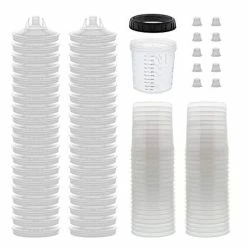 Outlet ???? Paint System MPS Disposable Paint Spray Gun Cup Liners And Lid System, 40 Pack Standard Size 20 Ounce (600ml) Kit - 40 Cup Liners, 40 Lids With Strainer, 1 Hard Cup With Retainer Ring, 10 Plug ????