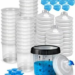 Discount ⌛ Savito - Paint Cups Spray Paint Mixing Cup Paint Spray Gun Cup Liners And Lid System 40 Cups Pack 20 Ounces Each Includes 40 Lids With Strainer, 1 Hard Cup With Retainer Ring 10 Sealing Plugs ????