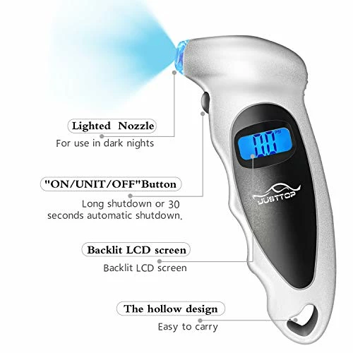 Best Sale ???? JUSTTOP Digital Tire Pressure Gauge, 150PSI 4 Setting For Cars, Trucks And Bicycles, Backlit LCD And Anti-Skid Grip For Easy And Accurate Reading(Silver) Red ???? 4 Best Sale ???? JUSTTOP Digital Tire Pressure Gauge, 150PSI 4 Setting For Cars, Trucks And Bicycles, Backlit LCD And Anti-Skid Grip For Easy And Accurate Reading(Silver) Red ???? - Image 2