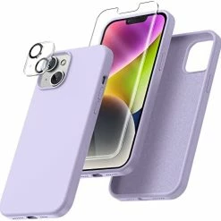 Flash Sale ✨ [5 In 1 For IPhone 14 Pro Max Case, With 2 Pack Screen Protector + 2 Pack Camera Lens Protector, Liquid Silicone [Full Body] Protection Shockproof [Drop Protection] 6.7 Inches, Dark Purple 13mini-blue ???? -Wagner Shop 41mpMRLX 0L. AC