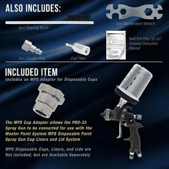 Promo ❤️ HP Pro-33 Series High Performance HVLP Spray Gun Ultimate Kit With 3 Fluid Tip Sets 1.3, 1.4 & 1.8mm And Air Pressure Regulator Gauge, MPS Cup Adapter - Automotive Basecoats, Clearcoats Prim ???? -Wagner Shop 510ZYQnLDRL