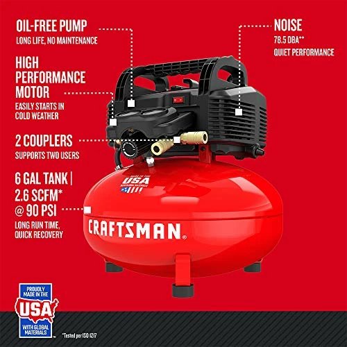 New ???? RAFTSMAN Air Compressor, 6 Gallon, Pancake, Oil-Free With 13 Piece Accessory Kit (CMEC6150K) ❤️ 4 New ???? RAFTSMAN Air Compressor, 6 Gallon, Pancake, Oil-Free With 13 Piece Accessory Kit (CMEC6150K) ❤️ - Image 2