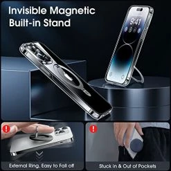 Outlet ❤️ Invisible Stand Magnetic Ring IPhone 14 Pro Case [Non Yellowing] [10FT Military Drop Protection] Compatible With MagSafe Shockproof Protective Sturdy Slim Cover ???? Women Men 6.1’’ 2022- Clear ???? -Wagner Shop 51Ja4IbSYAL 1