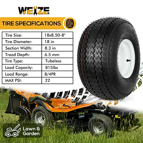 Discount ???? WEIZE 18x8.50-8 Lawn Mower Tires With Rim, 18x8.5-8 Tractor Turf Tire, 4 Ply Tubeless, 815lbs Capacity, Set Of 2 ✔️ 4 Discount ???? WEIZE 18x8.50-8 Lawn Mower Tires With Rim, 18x8.5-8 Tractor Turf Tire, 4 Ply Tubeless, 815lbs Capacity, Set Of 2 ✔️ - Image 2