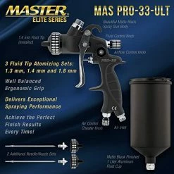 Promo ❤️ HP Pro-33 Series High Performance HVLP Spray Gun Ultimate Kit With 3 Fluid Tip Sets 1.3, 1.4 & 1.8mm And Air Pressure Regulator Gauge, MPS Cup Adapter - Automotive Basecoats, Clearcoats Prim ???? -Wagner Shop 51Ut4c6g0xL