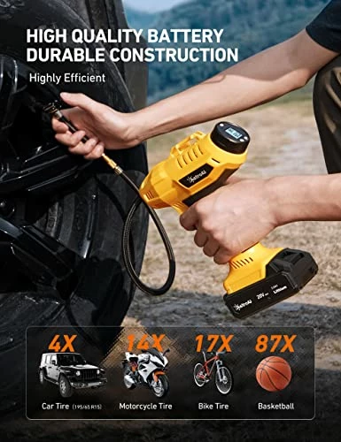 Promo ???? Cordless Tire Inflator Air Compressor 20V Rechargeable Battery Powered 160PSI Portable Handheld Air Pump With 12V Car Power Adapter Digital Pressure Gauge For Cars Motorcycles ACJY21LIDCYE 2-blue ???? 3 Promo ???? Cordless Tire Inflator Air Compressor 20V Rechargeable Battery Powered 160PSI Portable Handheld Air Pump With 12V Car Power Adapter Digital Pressure Gauge For Cars Motorcycles ACJY21LIDCYE 2-blue ????