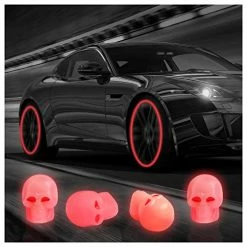 Brand new ???? 4Pcs Luminous Skull Tire Air Valves Stem Caps,Fluorescent Tire Valve Caps,Universal Tire Valve Stem Covers Accessories For Car Truck Motorcycles Bike (Skull Red)… ⌛